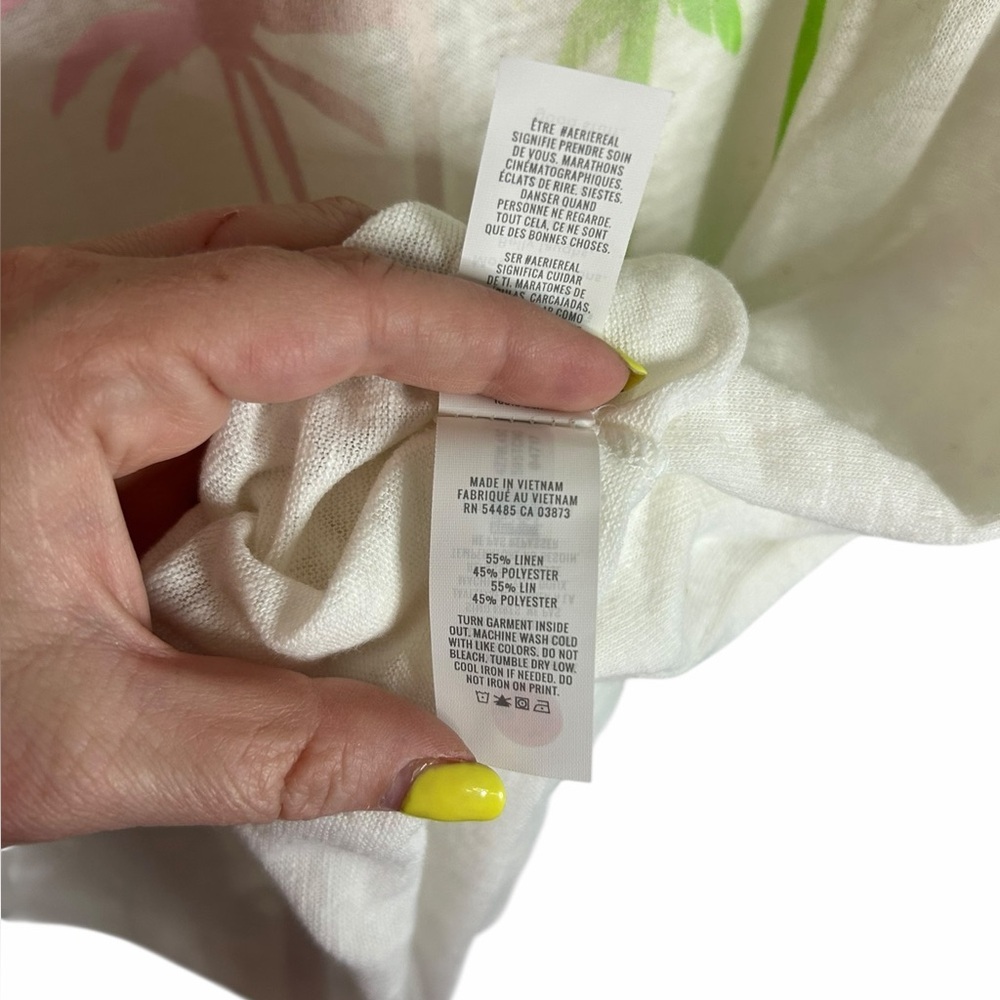 Aerie Breezy Boyfriend White Palm Tree T-Shirt Linen blend Neon Womens Med NWT - Picture 8 of 12